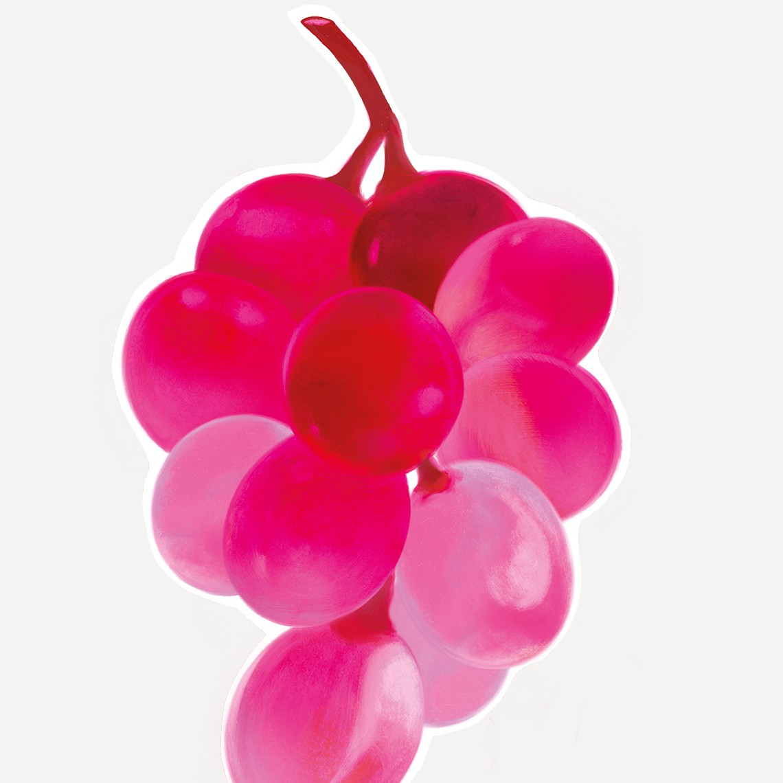A cluster of vibrant pink and red grapes with a glossy texture against a plain white background.