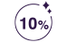 A dark purple circular icon with "10%" in the center, featuring small diamond shapes on the top right, suggesting a discount or offer.