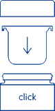 Illustration of a button labeled "click" with an arrow indicating downward pressing motion.